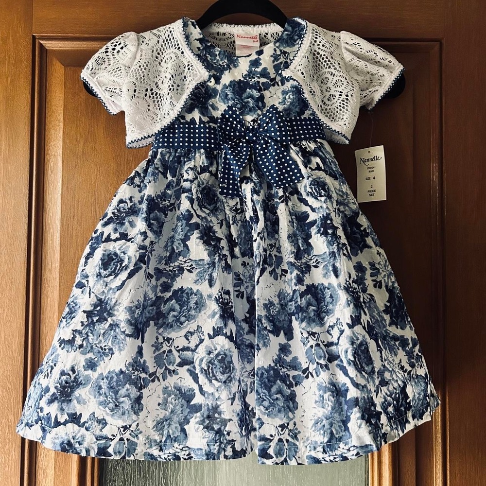 Nannette floral dress blue/white 4T NWT